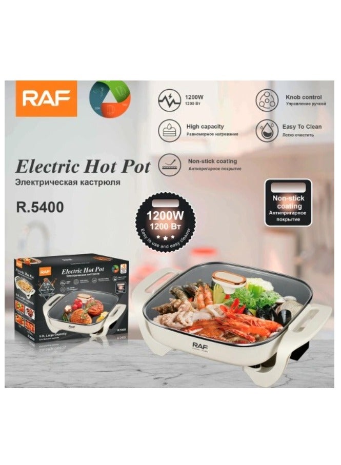 RAF Multi-functional Electric Knob Control 1200W 5L Non-stick coating Electric Hot Pot Cooking