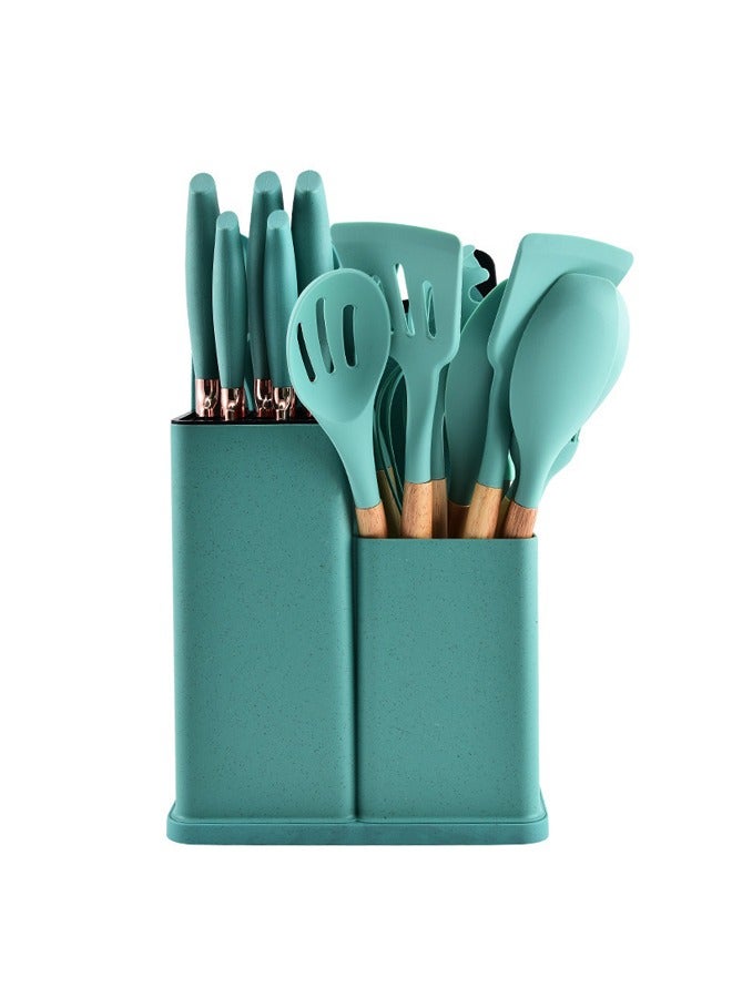 19 Pieces Cooking Utensils Set, Kitchen Knife Set, Includes Tongs, Spoon, Spatula and Turner, Heat Resistant, Food Grade, Silicone and Wooden Handles, Non Stick Kitchen Knife Sets and Cutlery