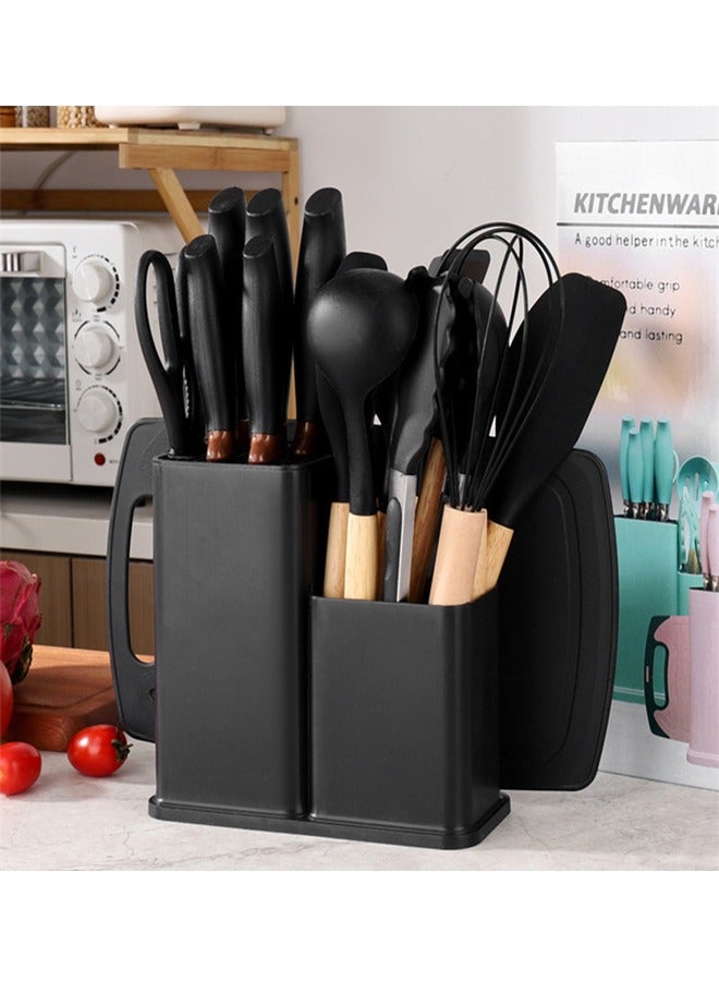 19 Pieces Cooking Utensils Set, Kitchen Knife Set, Includes Tongs, Spoon, Spatula and Turner, Heat Resistant, Food Grade, Silicone and Wooden Handles, Non Stick Kitchen Knife Sets and Cutlery