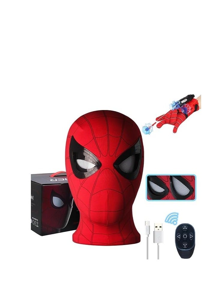 Mascara Spider-Man Headgear Mask Cosplay with Moving Eyes, 1:1 Scale Remote Control Electronic Spider-Man Mask for Kids and Adults , Elastic, Perfect for Parties, and Gifts