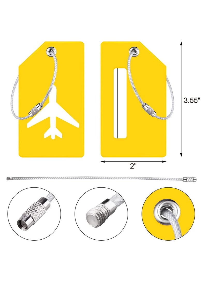 5 Pack Silicone Luggage Tags with Name ID Card - Bright Yellow Anti-Lost Tags for Easy Luggage Identification, Durable Stainless Steel Loop