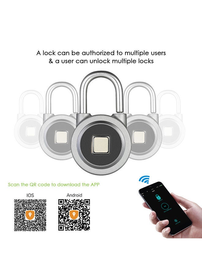 Rechargeable Smart Fingerprint Lock Grey/Black