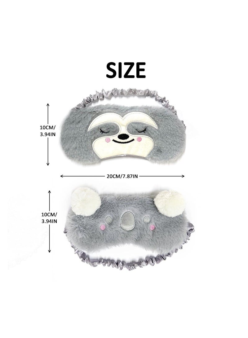 Cartoon Animal Soft Plush Eye Masks for Kids & Adults - Breathable, Skin-Friendly, Ideal for Sleep, Travel & Meditation, Set of 2