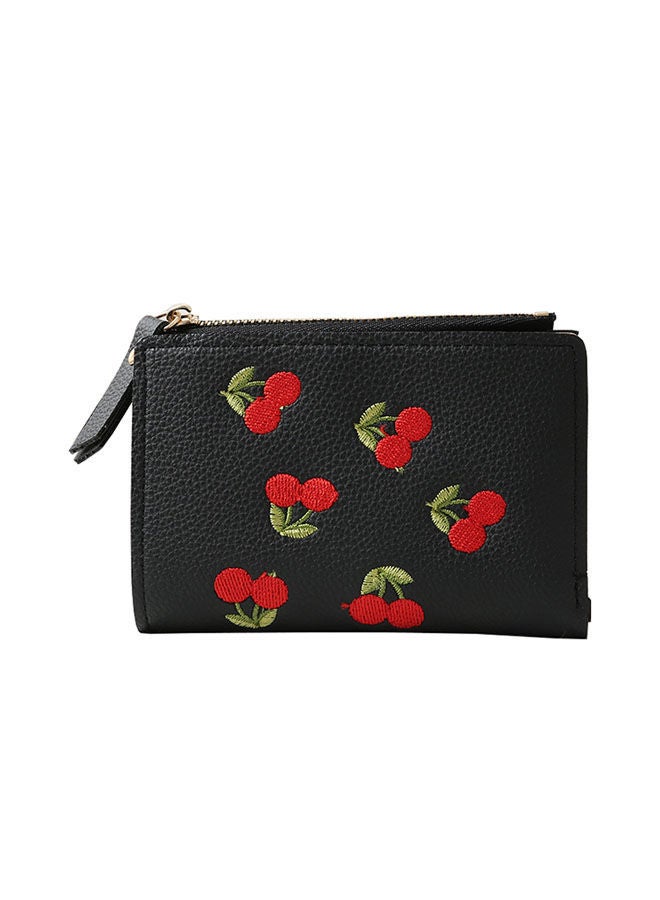 Cherry Embroidery Short Trend Small Wallet New Student Simple Fashion Black