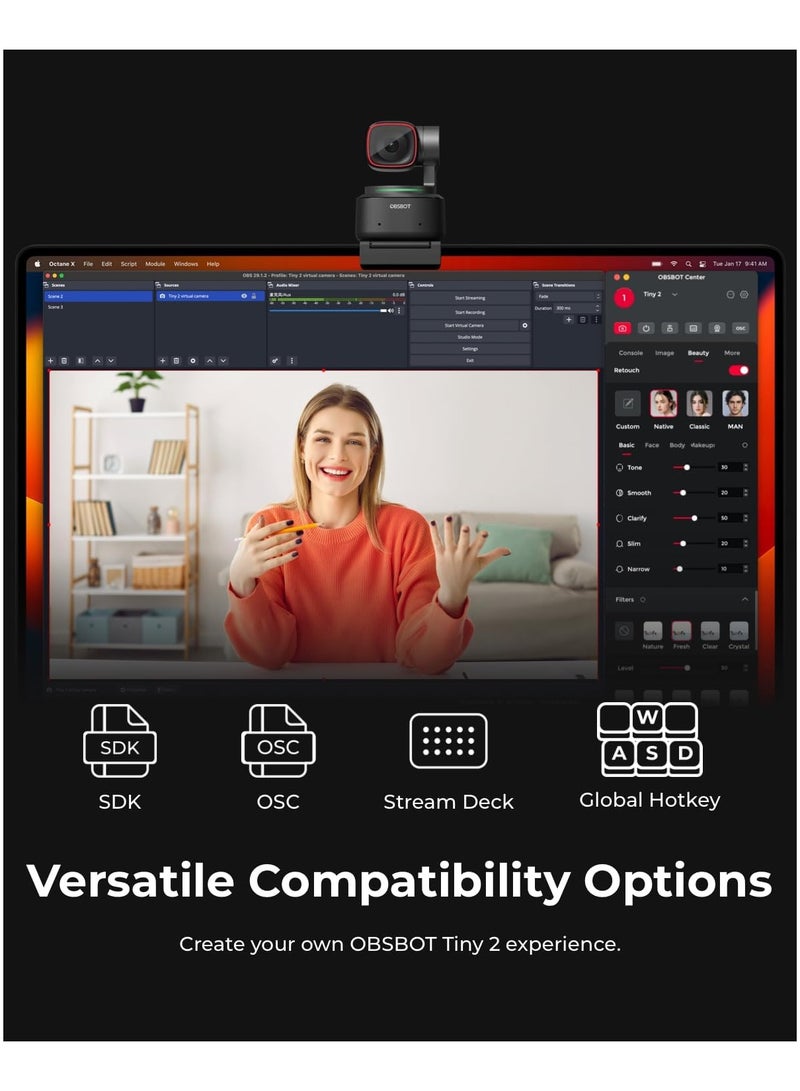 OBSBOT Tiny 2 Webcam 4K with AI Tracking