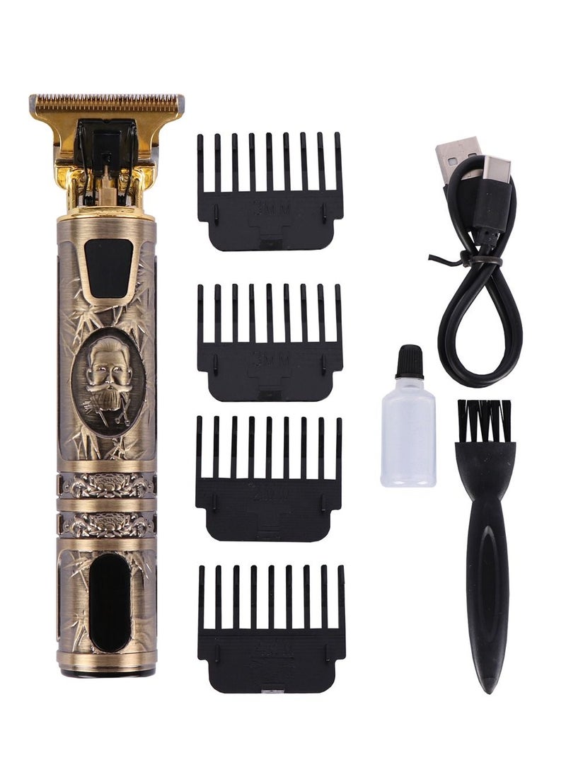 Rechargeable Cordless Professional Beard Hair Trimmer With Combs Brush Gold