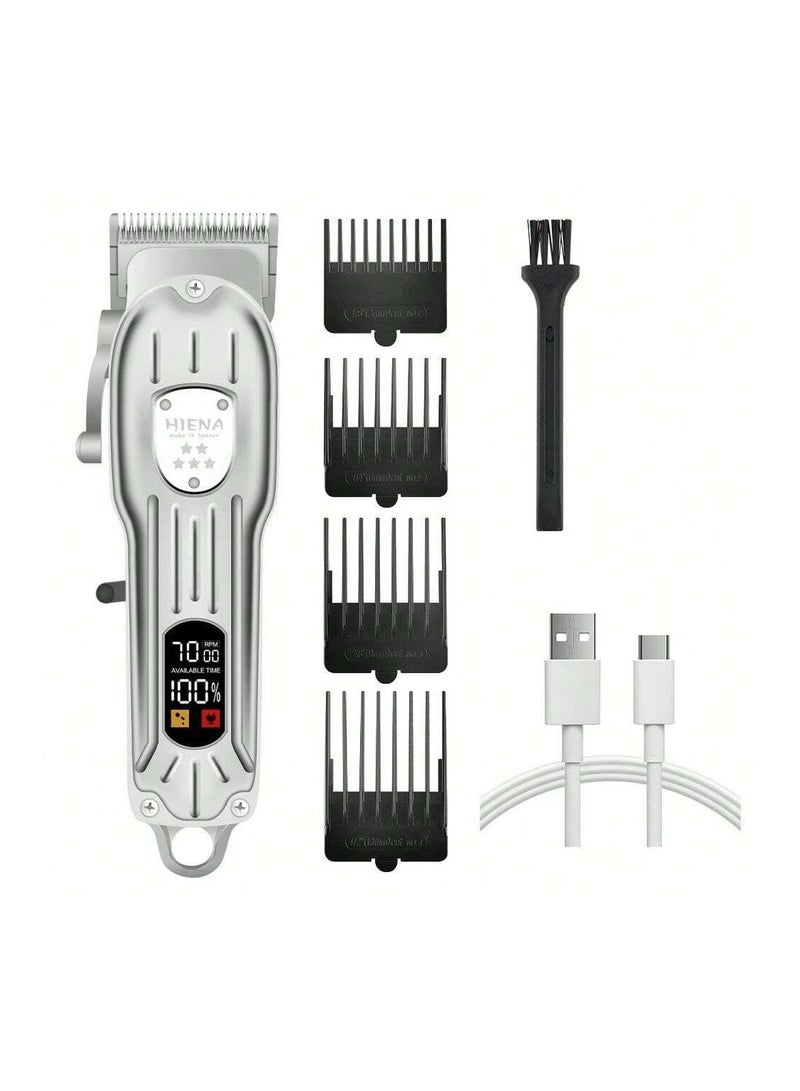 Men’s Hair Clippers – Stylish Metal Body, Digital Display, Cordless, USB Charging, Hair Carving Machine for Styling