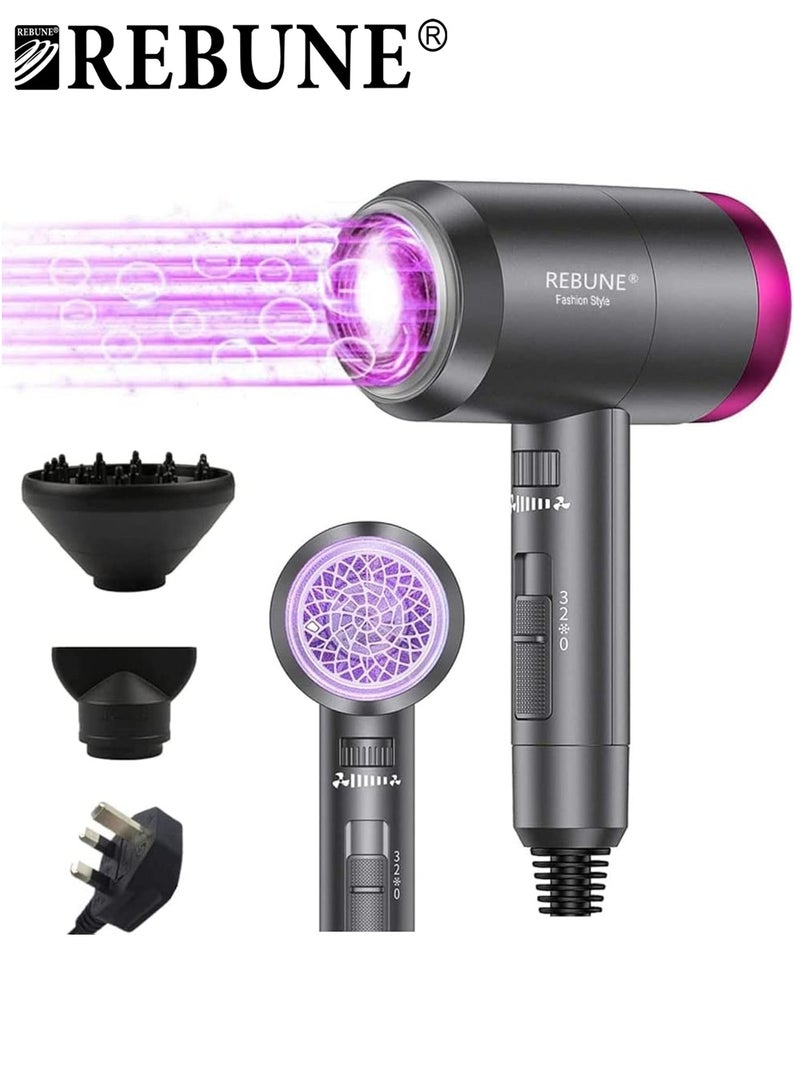 Hair Dryer 1800W Powerful AC Motor Fast Drying Ionic Hair Dryer with 2 Speed 3 Heat Setting Grey