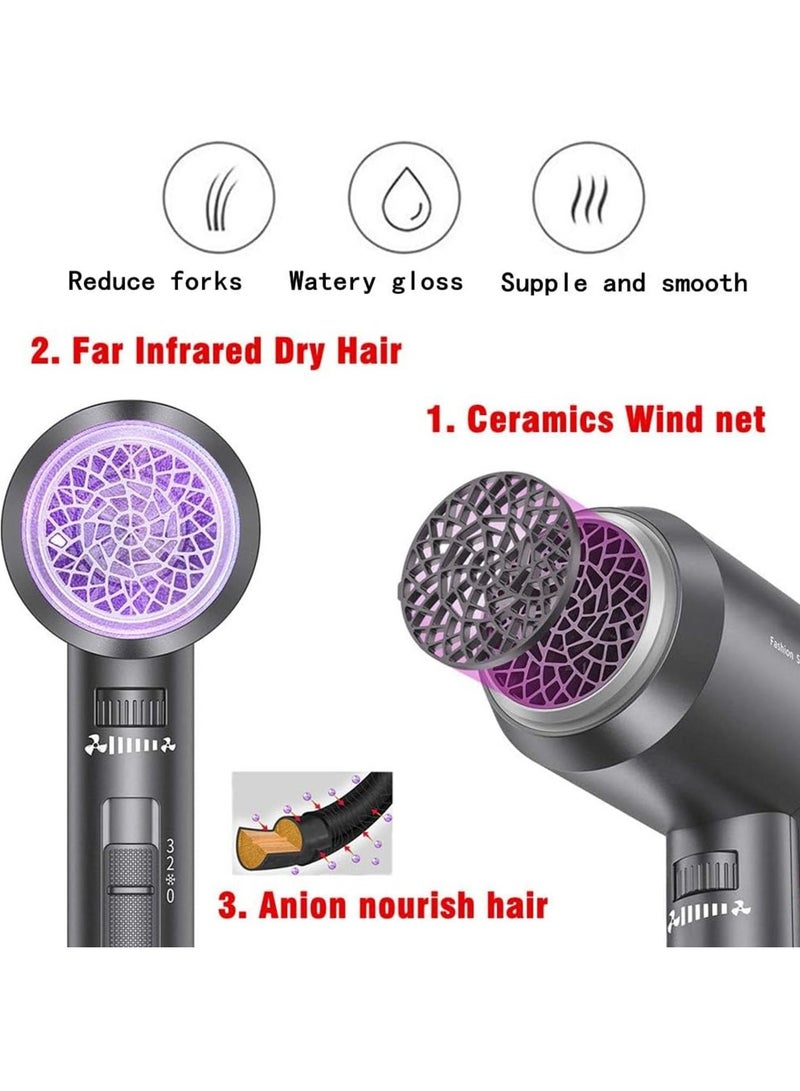 Hair Dryer 1800W Powerful AC Motor Fast Drying Ionic Hair Dryer with 2 Speed 3 Heat Setting Grey