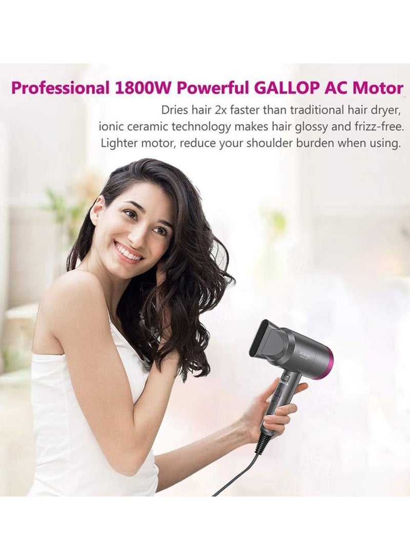 Hair Dryer 1800W Powerful AC Motor Fast Drying Ionic Hair Dryer with 2 Speed 3 Heat Setting Grey