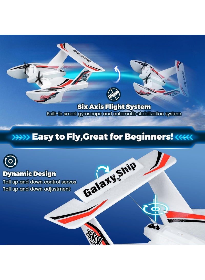 RC Plane for Water Land & Air, 3CH RC Airplane Remote Control Boat Amphibious Tri-Phibian Aircraft W/ 2 Batteries, 2.4GHz Seaplane Glider RC Floatplane for Boy Girl Adult