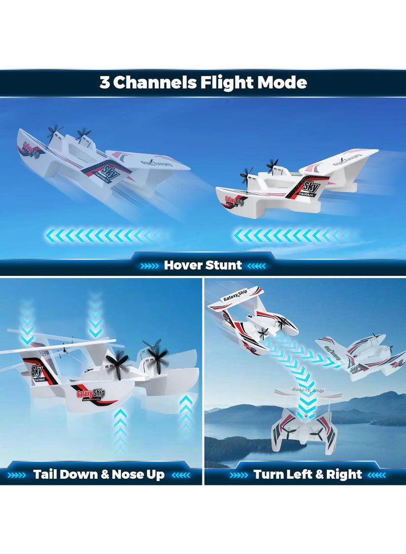 RC Plane for Water Land & Air, 3CH RC Airplane Remote Control Boat Amphibious Tri-Phibian Aircraft W/ 2 Batteries, 2.4GHz Seaplane Glider RC Floatplane for Boy Girl Adult