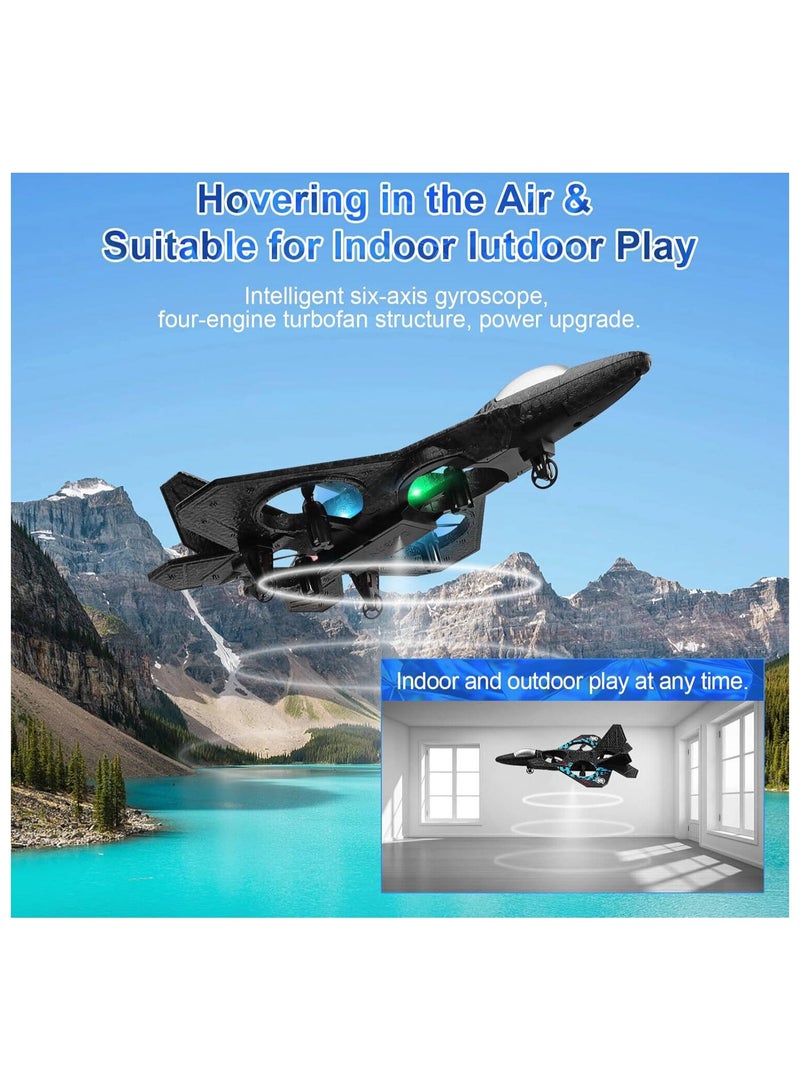 RC Plane 2.4GHz Remote Control Plane, Auto Hovering Fighter Aircraft RC Airplane, RTF for Beginner, Kids and Adults, 3D Flip Airplane Toy with Colored Lights, USB Charging, Black