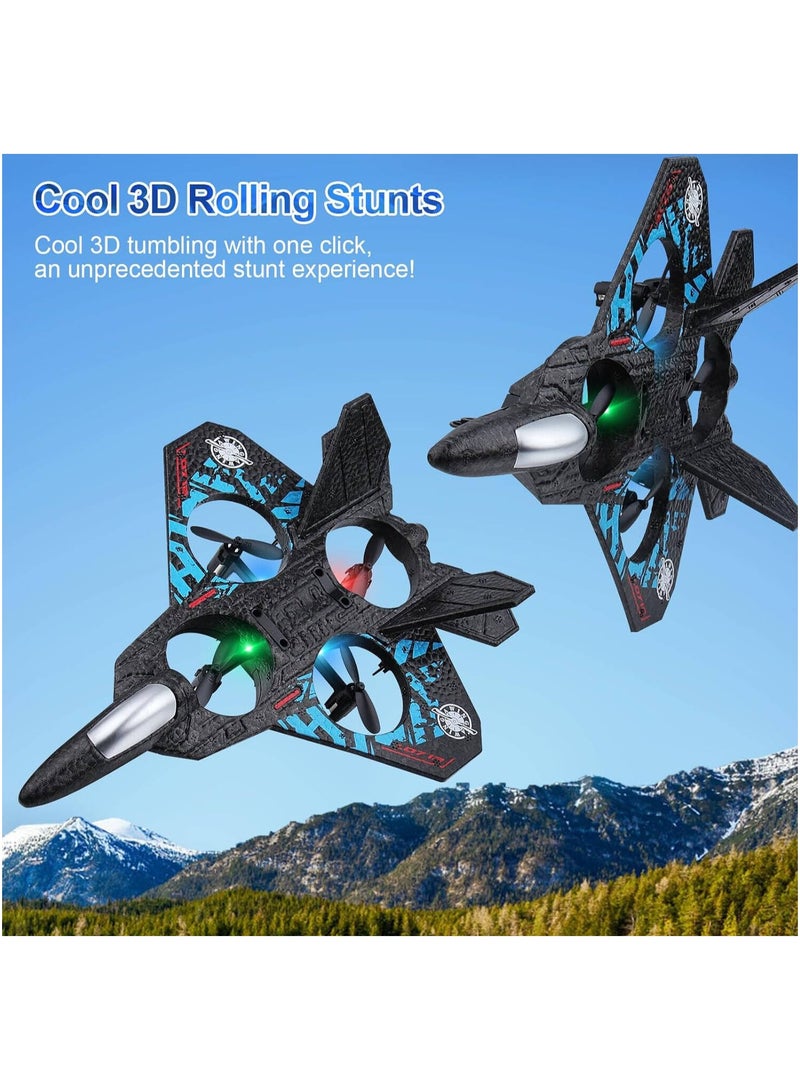 RC Plane 2.4GHz Remote Control Plane, Auto Hovering Fighter Aircraft RC Airplane, RTF for Beginner, Kids and Adults, 3D Flip Airplane Toy with Colored Lights, USB Charging, Black