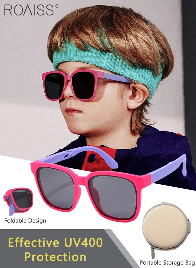 Square Folding Polarized Sunglasses for Kids, UV400 Protection Cute Beach Holiday Sun Glasses, Foldable Sun Shades with Small Portable Box for Boys Girls and Children Age 3-12