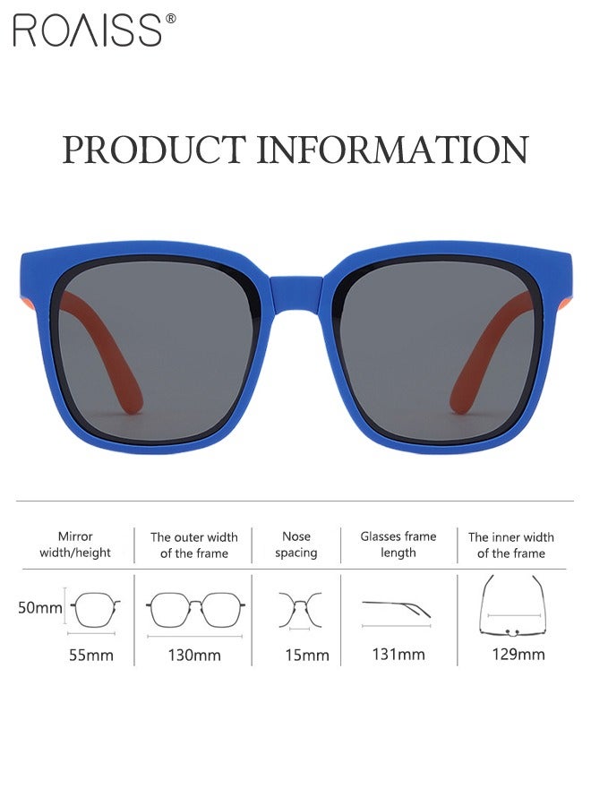 Square Folding Polarized Sunglasses for Kids, UV400 Protection Cute Beach Holiday Sun Glasses, Foldable Sun Shades with Small Portable Box for Boys Girls and Children Age 3-12