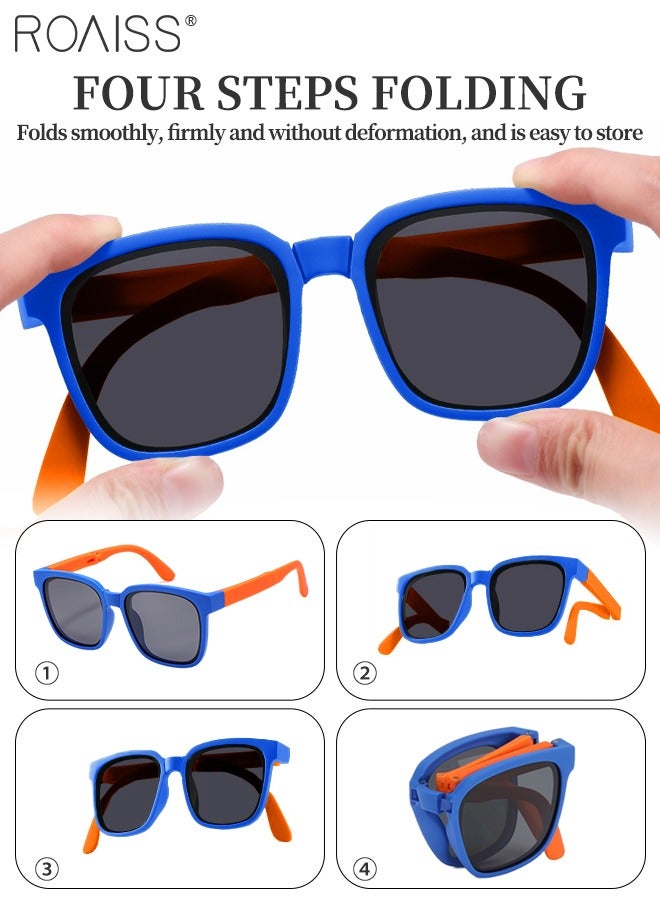 Square Folding Polarized Sunglasses for Kids, UV400 Protection Cute Beach Holiday Sun Glasses, Foldable Sun Shades with Small Portable Box for Boys Girls and Children Age 3-12