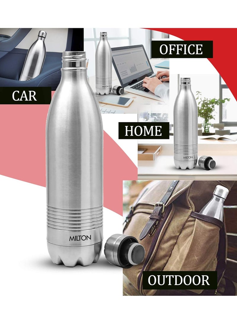 Milton Duo DLX 1000 Thermosteel 24 Hours Hot and Cold Water Bottle, 1 Litre, Silver