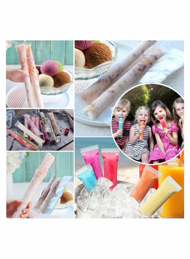 200 PCS Disposable Ice Popsicle Mold Bags, BPA Free Pop Pouch with A Funnel for Yogurt, Candy, Cream Party Favors