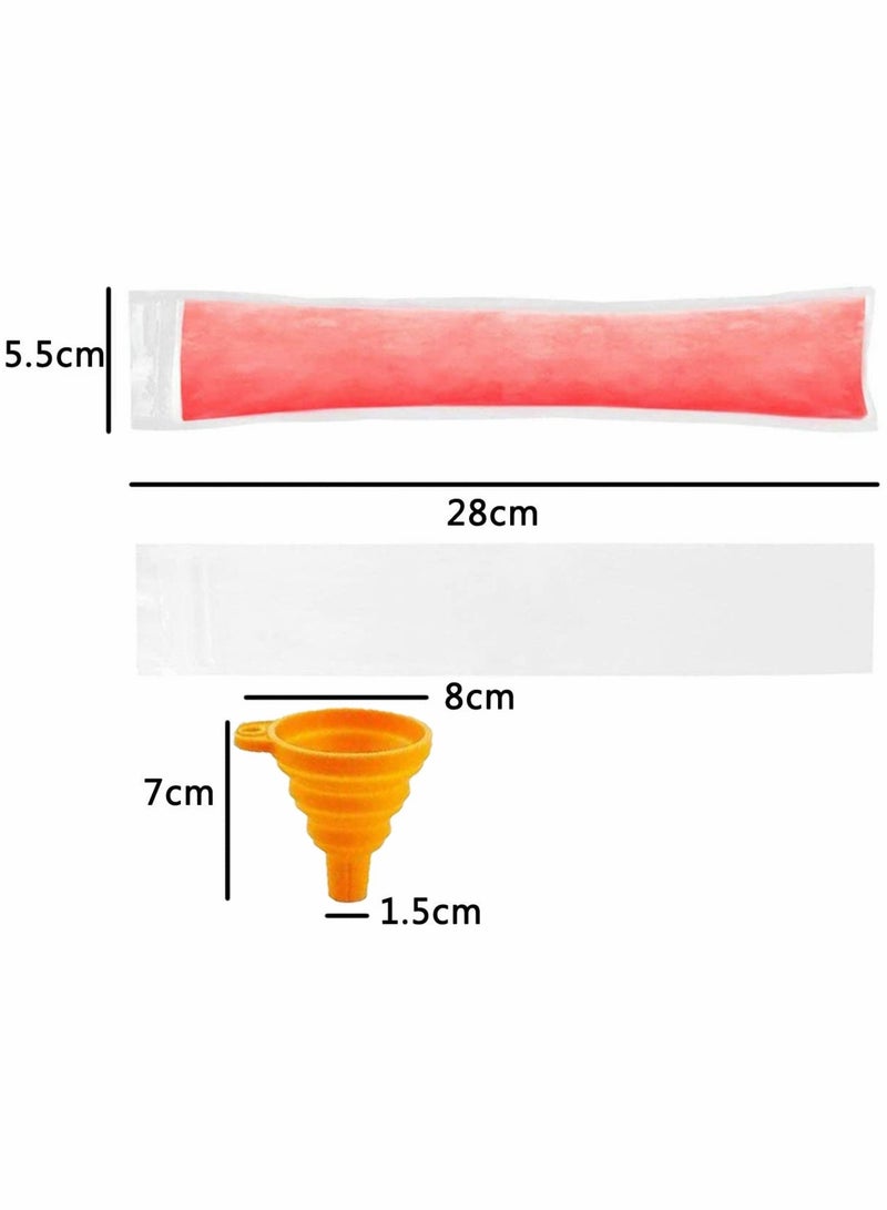 200 PCS Disposable Ice Popsicle Mold Bags, BPA Free Pop Pouch with A Funnel for Yogurt, Candy, Cream Party Favors