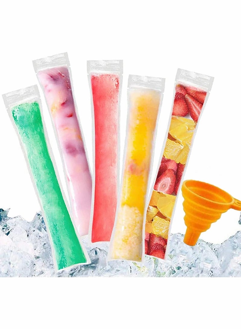 200 PCS Disposable Ice Popsicle Mold Bags, BPA Free Pop Pouch with A Funnel for Yogurt, Candy, Cream Party Favors