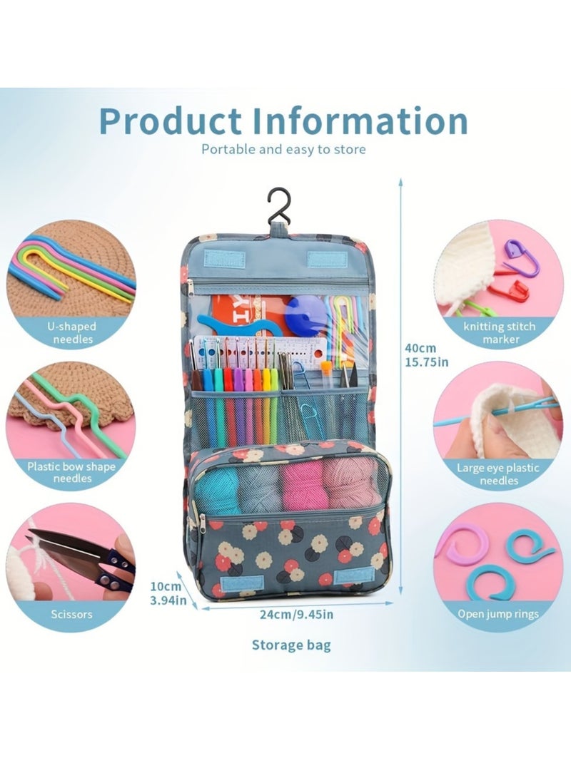 Deluxe 130pcs Crochet Kit with Multicolor Yarn, Storage Bag & Accessories - All-Season Knitting Set with Hooks, Scissors, Needles & Stitch Markers