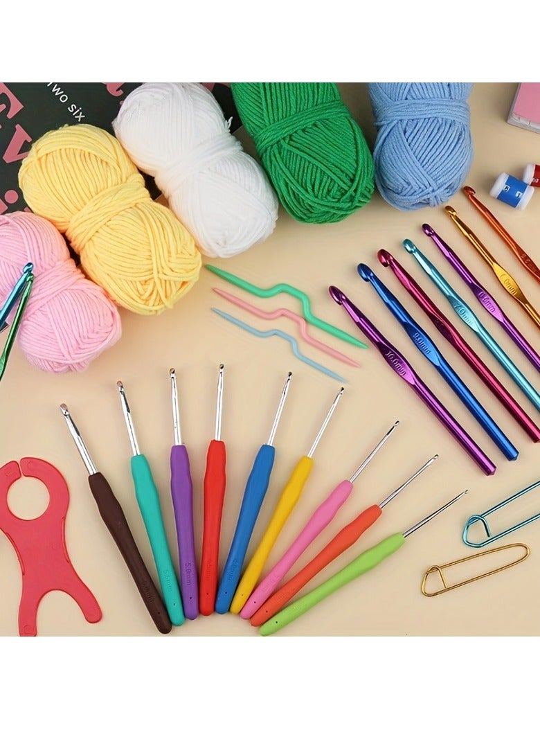 Deluxe 130pcs Crochet Kit with Multicolor Yarn, Storage Bag & Accessories - All-Season Knitting Set with Hooks, Scissors, Needles & Stitch Markers