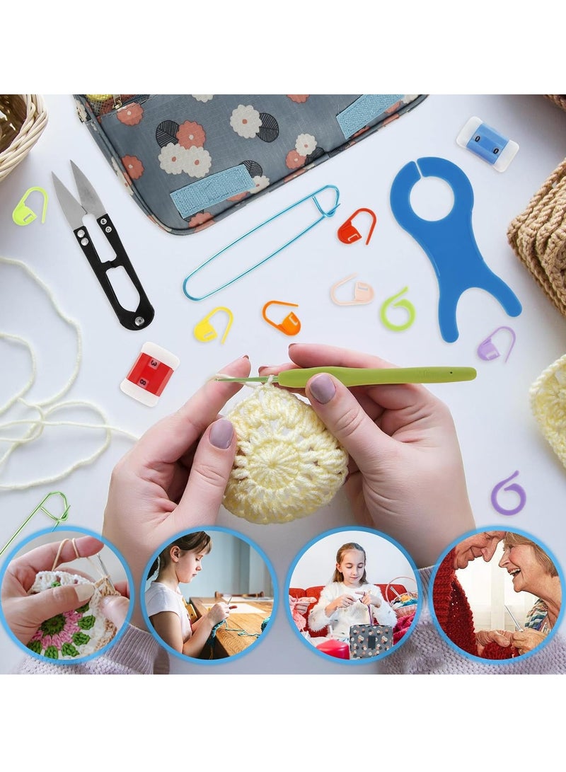 Deluxe 130pcs Crochet Kit with Multicolor Yarn, Storage Bag & Accessories - All-Season Knitting Set with Hooks, Scissors, Needles & Stitch Markers