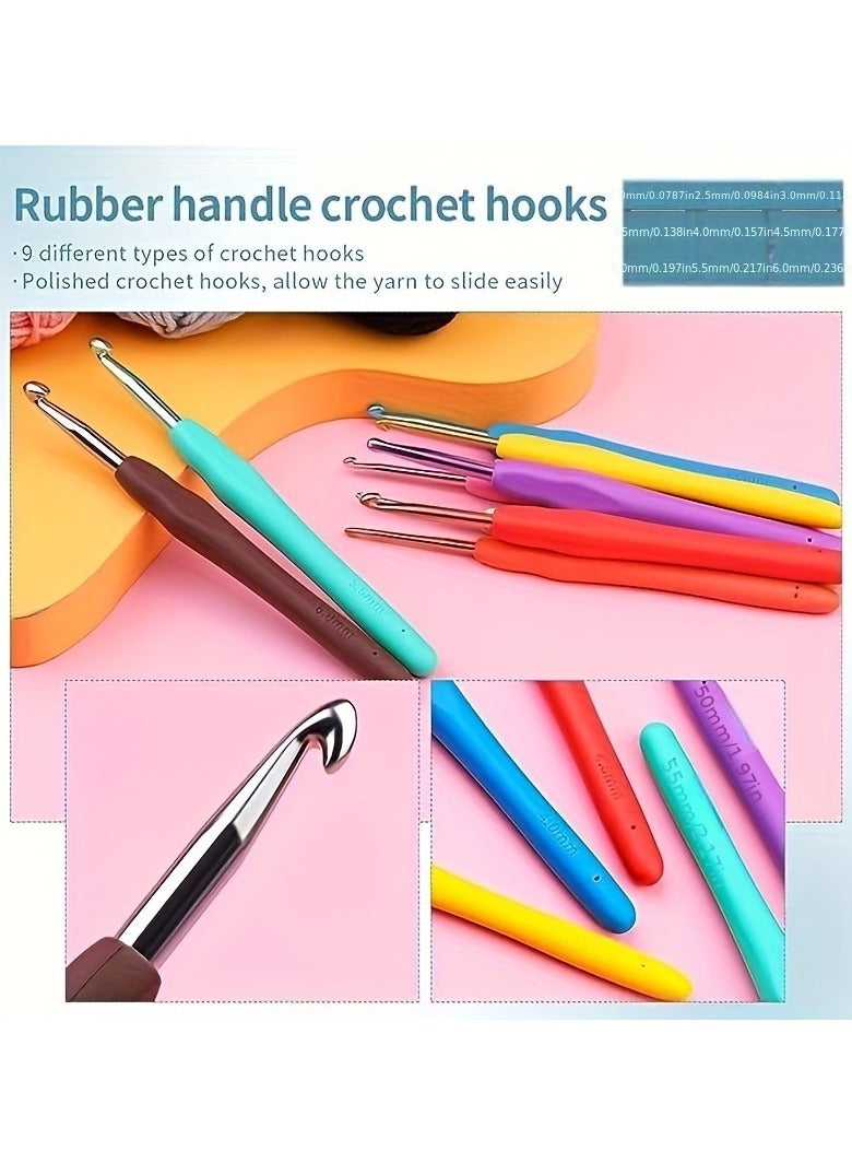 Deluxe 130pcs Crochet Kit with Multicolor Yarn, Storage Bag & Accessories - All-Season Knitting Set with Hooks, Scissors, Needles & Stitch Markers