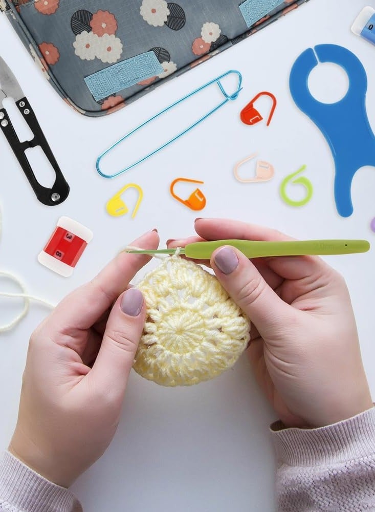 Deluxe 130pcs Crochet Kit with Multicolor Yarn, Storage Bag & Accessories - All-Season Knitting Set with Hooks, Scissors, Needles & Stitch Markers