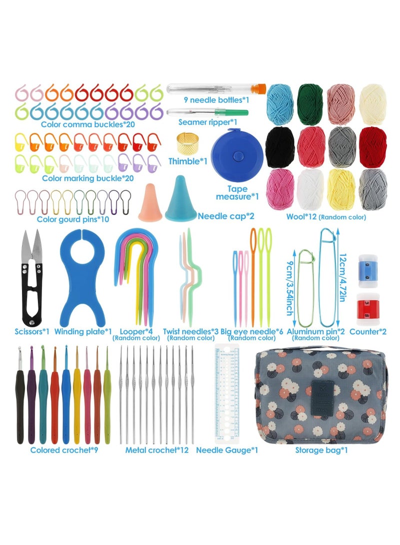 Deluxe 130pcs Crochet Kit with Multicolor Yarn, Storage Bag & Accessories - All-Season Knitting Set with Hooks, Scissors, Needles & Stitch Markers