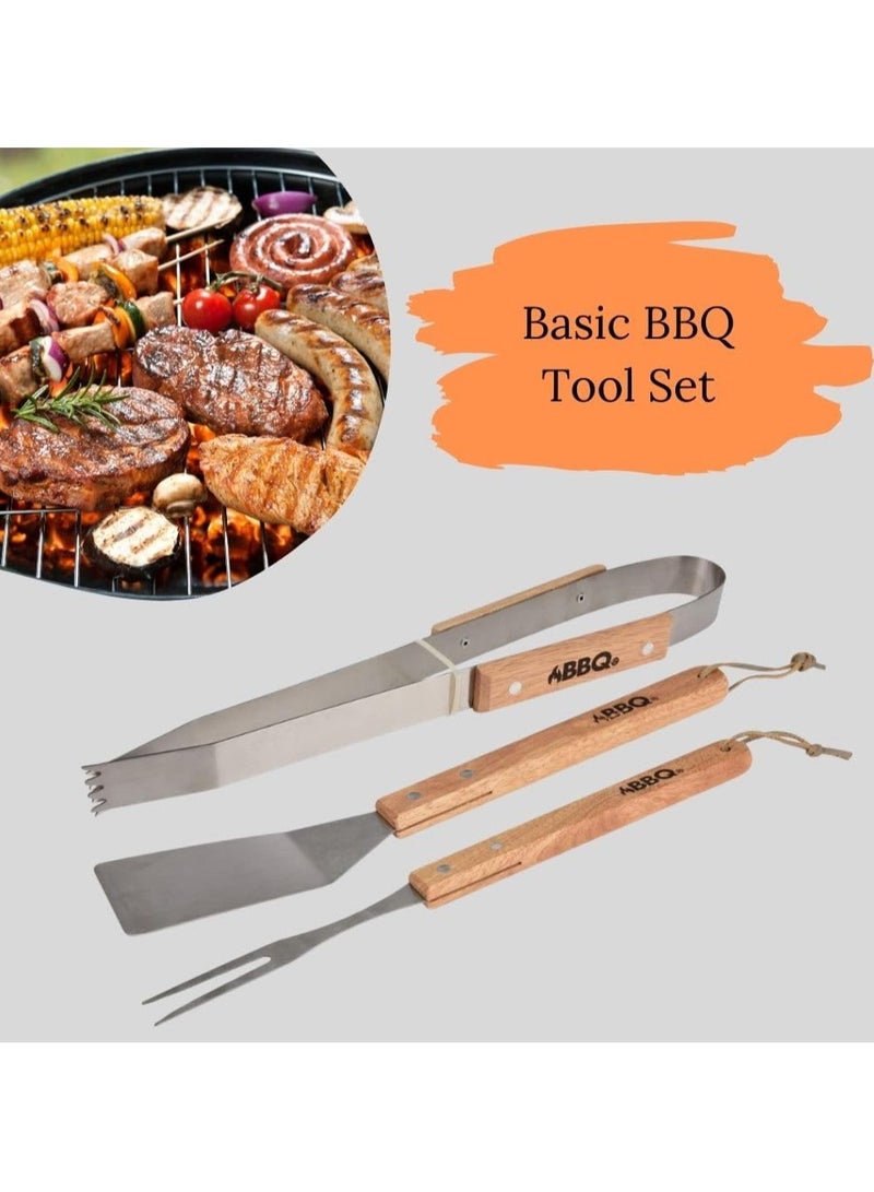 BBQ Barbecue Utensils Set with Wooden Handle – Heavy Duty, Durable, and Lightweight Grill Tools