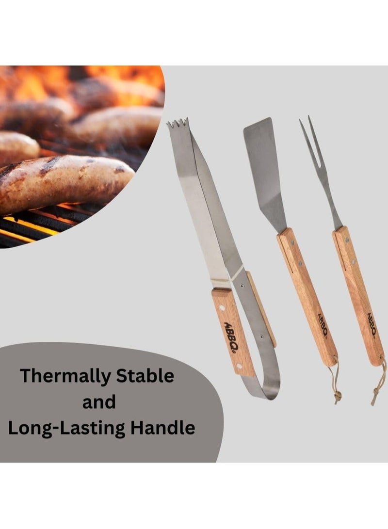 BBQ Barbecue Utensils Set with Wooden Handle – Heavy Duty, Durable, and Lightweight Grill Tools