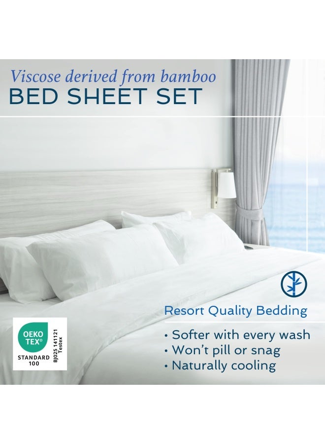 100 Viscose Derived From Bamboo Sheets Queen Cooling Luxury Bed Sheets W Deep Pocket Silky Soft White