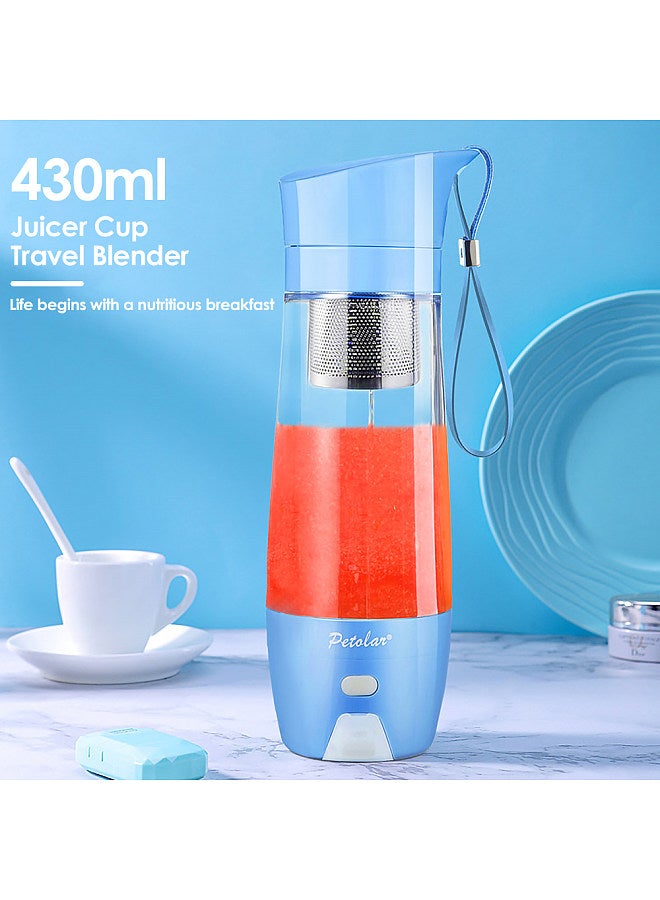 Mini Juicer Cup 430ml Fruit Juice Mixer Travel Blender with Stainless Steel 2-Blades USB Rechargeable