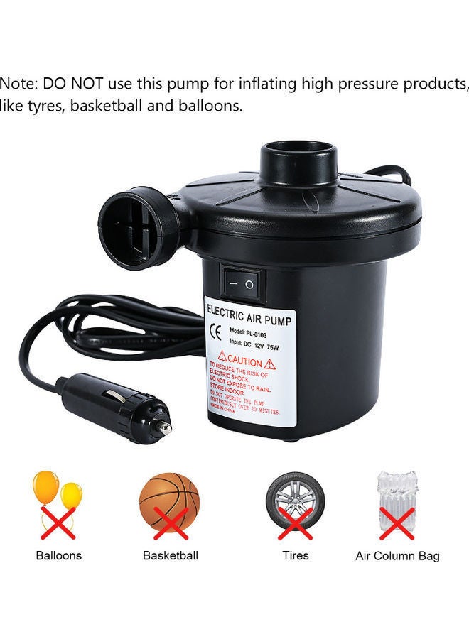 12V Multi-Purpose Electric Air Pump Black 13x10x12cm