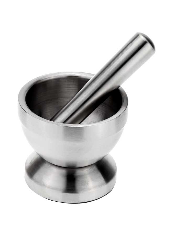 Spice Grinder Pill Crusher Mortar And Pestle Silver 15centimeter