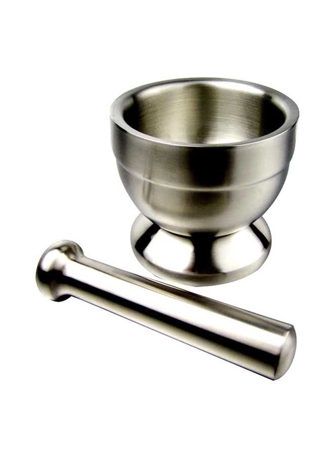 Spice Grinder Pill Crusher Mortar And Pestle Silver 15centimeter