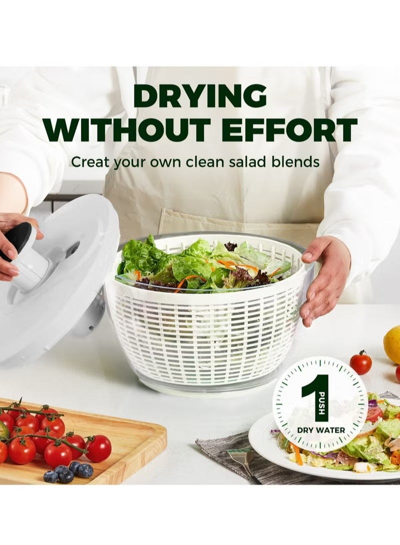 Large Salad Spinner 6L, Manual Lettuce Spinner for Vegetable Prepping, One Handed Pump Fruit Spinner, Quick Drying Salad Leaves with Bowl and Colander