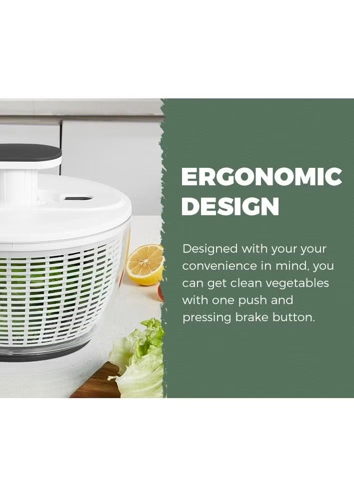 Large Salad Spinner 6L, Manual Lettuce Spinner for Vegetable Prepping, One Handed Pump Fruit Spinner, Quick Drying Salad Leaves with Bowl and Colander