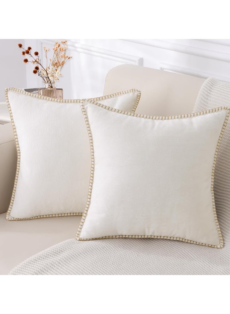 2-Pack Chenille Soft Throw Pillow Cover 45 x 45 cm Pillow Cover without Inner Core, Square Pillow Cover with Stitched Edges, Suitable for Sofa Bed (Silver Gray)