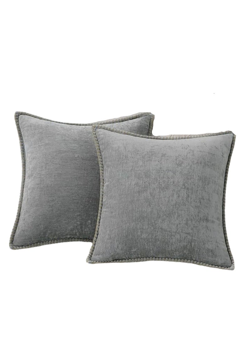 2-Pack Chenille Soft Throw Pillow Cover 45 x 45 cm Pillow Cover without Inner Core, Square Pillow Cover with Stitched Edges, Suitable for Sofa Bed (Silver Gray)