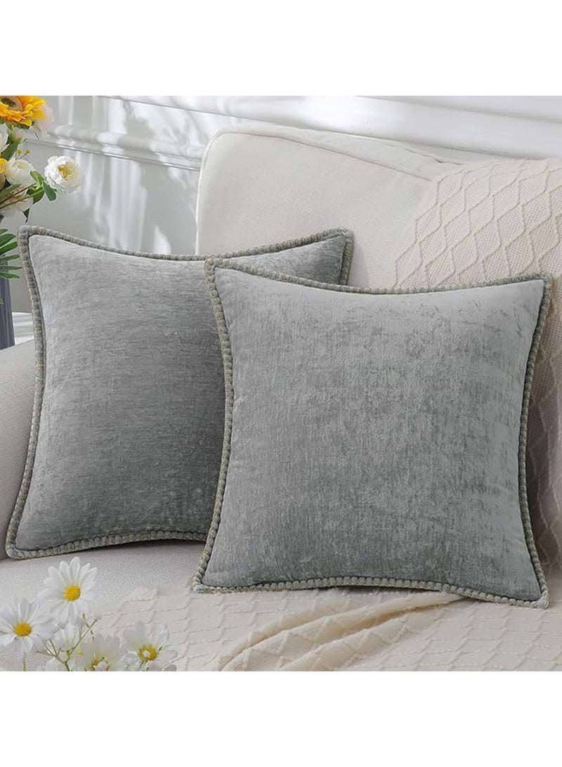 2-Pack Chenille Soft Throw Pillow Cover 45 x 45 cm Pillow Cover without Inner Core, Square Pillow Cover with Stitched Edges, Suitable for Sofa Bed (Silver Gray)