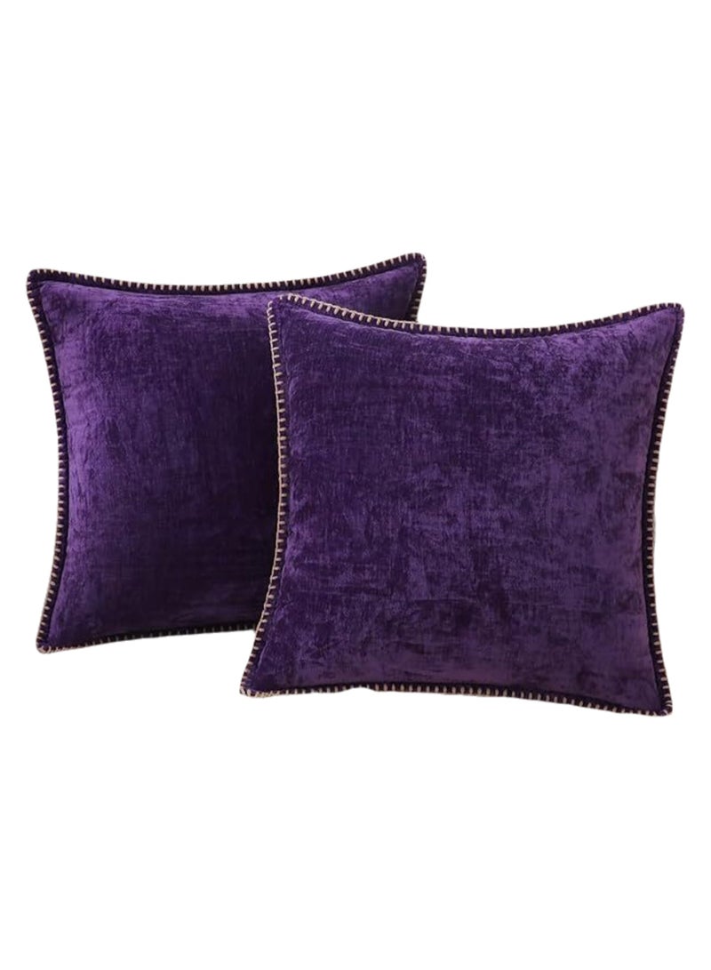 2-Pack Chenille Soft Throw Pillow Cover 45 x 45 cm Pillow Cover without Inner Core, Square Pillow Cover with Stitched Edges, Suitable for Sofa Bed (Purple)