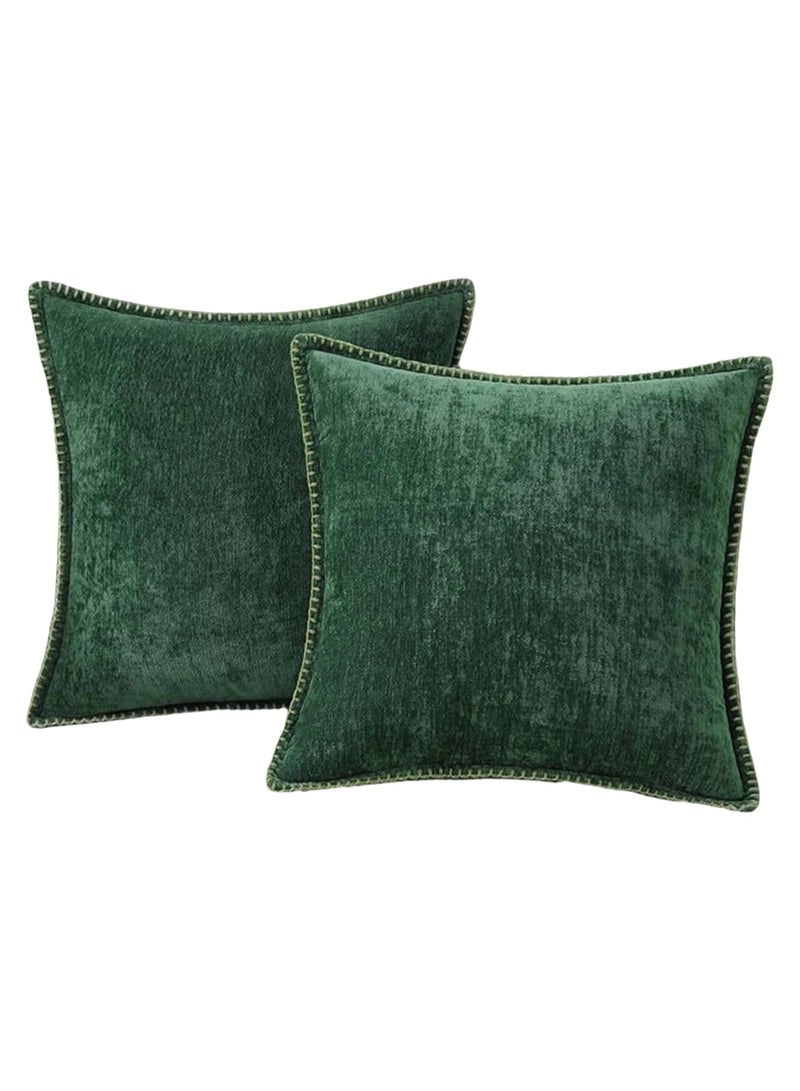 2 Pack Chenille Soft Throw Pillow Cover 45 x 45 cm Pillow Cover without Inner Core, Square Pillow Cover with Stitched Edges, Suitable for Sofa Bed (Olive Green)