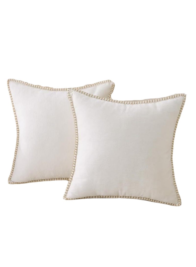 2-Pack Chenille Soft Throw Pillow Cover 45 x 45 cm Pillow Cover without Inner Core, Square Pillow Cover with Stitched Edges, Suitable for Sofa Bed (White)