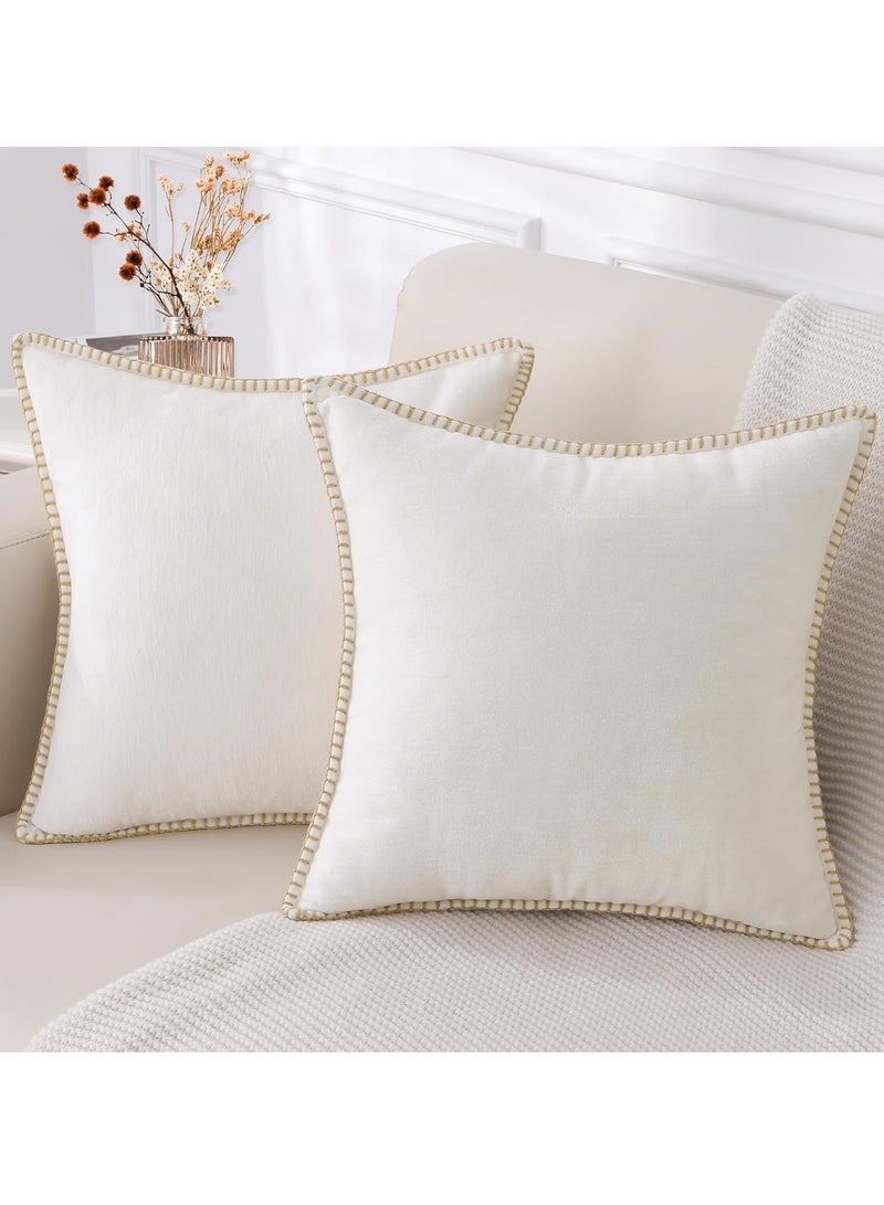 2-Pack Chenille Soft Throw Pillow Cover 45 x 45 cm Pillow Cover without Inner Core, Square Pillow Cover with Stitched Edges, Suitable for Sofa Bed (White)