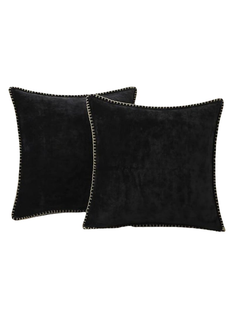 2 Pack Chenille Soft Throw Pillow Cover 45 x 45 cm Pillow Cover without Inner Core, Square Pillow Cover with Stitched Edges, Suitable for Sofa Bed (Black)