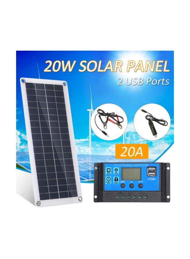 Solar Panel With USB Port And Car Charger Black/White/Blue