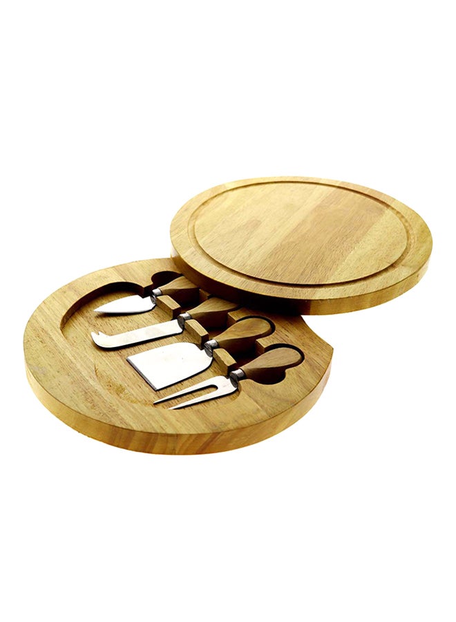 4-Piece Cheese Cutter Set With Wooden Board Brown/Silver